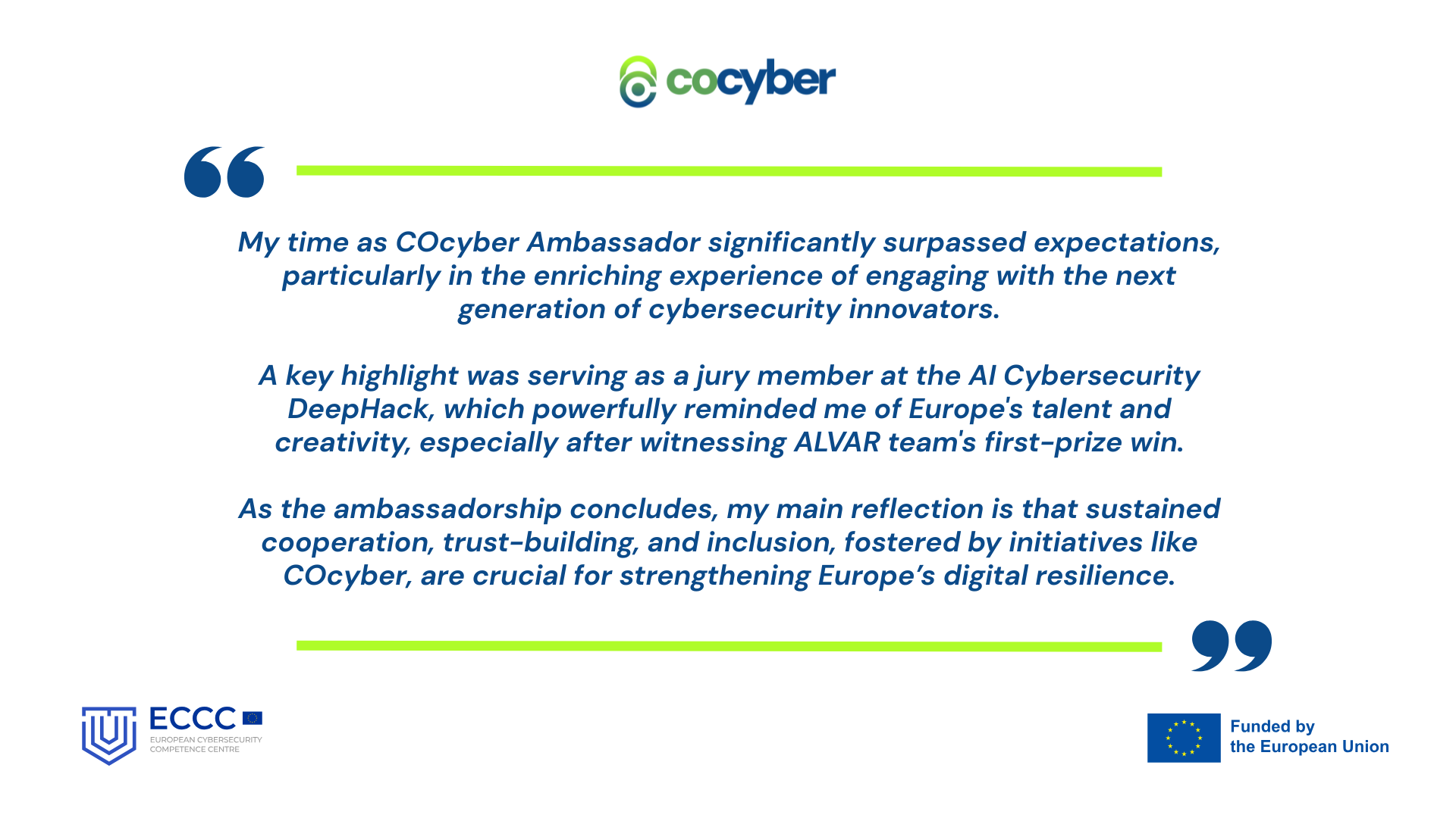 image with a quote from a COcyber Batch 1 Ambassador