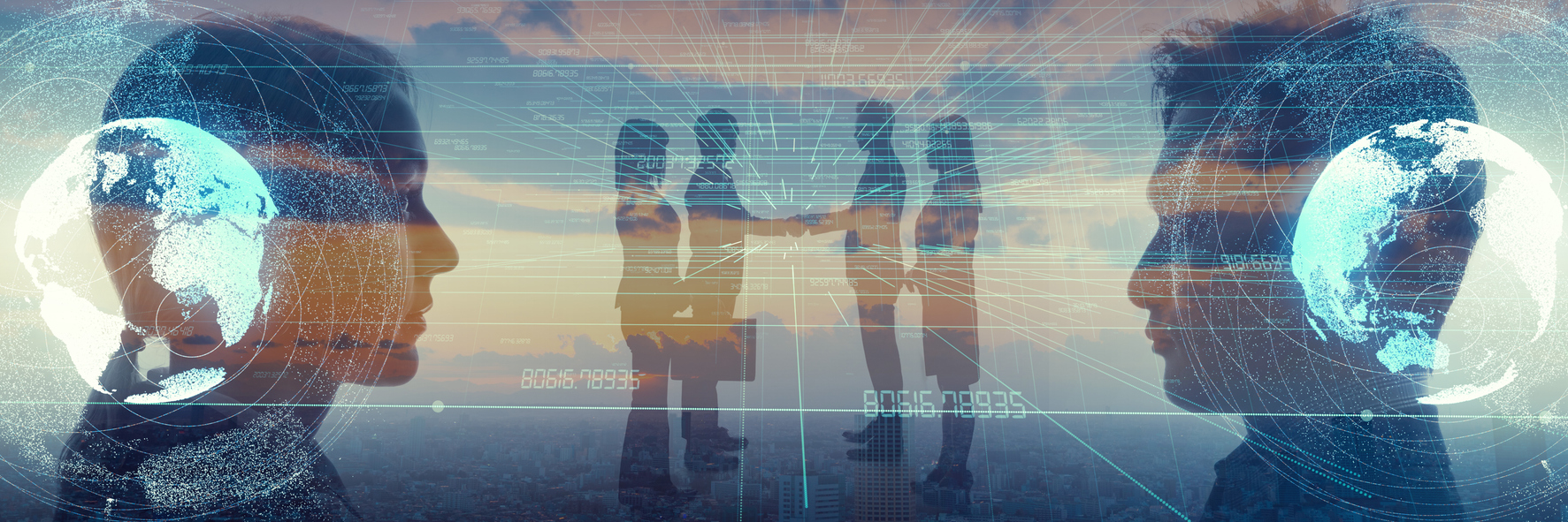 Symmetrical image showing the reflection of 3 people