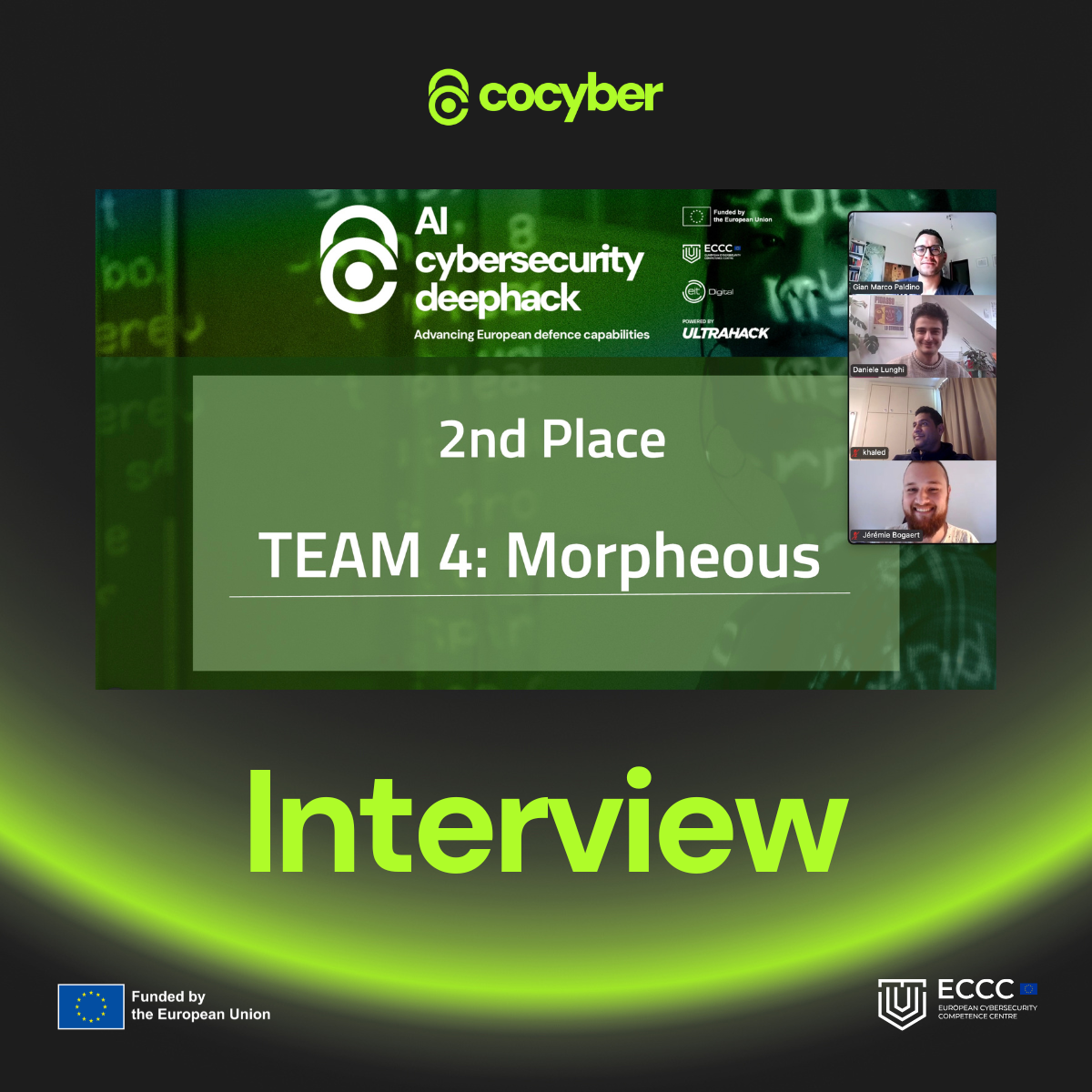 Banner announcing an interview with the second place winners